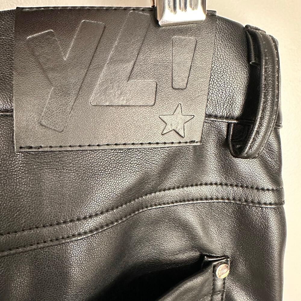 YLSK Mens Skinny Faux Leather Low Rise Pants Suede Lined Sz 28 Edgy Indie Goth - Picture 2 of 12